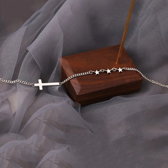 NEW Silver Vintage Star Cross Pendant Necklace - Picture 4 of 6